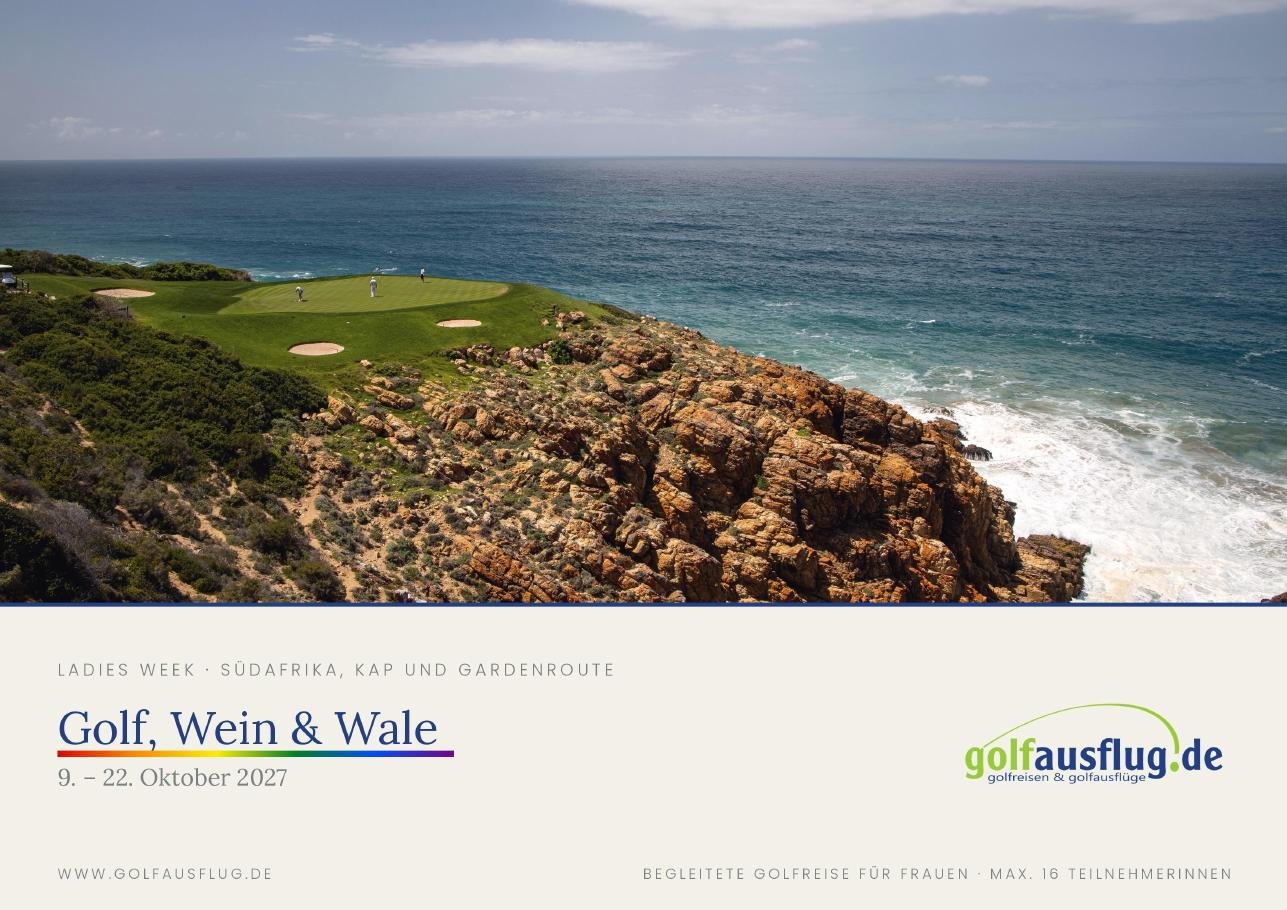 Titelseite der Broschüre Golf, Wein & Wale — Ladies Week 2027