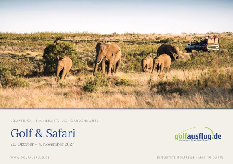 Titelseite der Broschüre Golf & Safari, Highlights der Gardenroute 2027