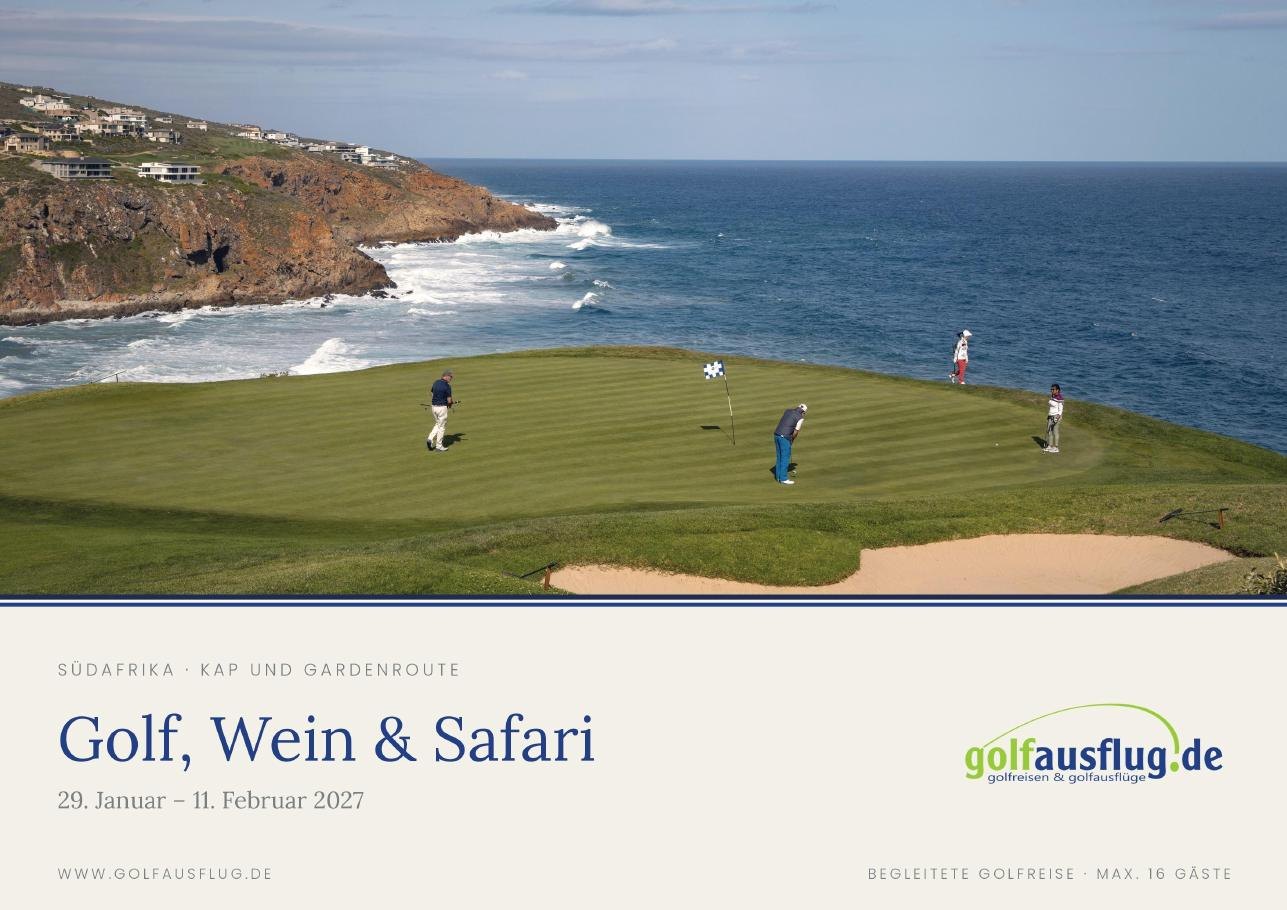 Titelseite der Broschüre Golf, Wein & Safari Gardenroute 2027